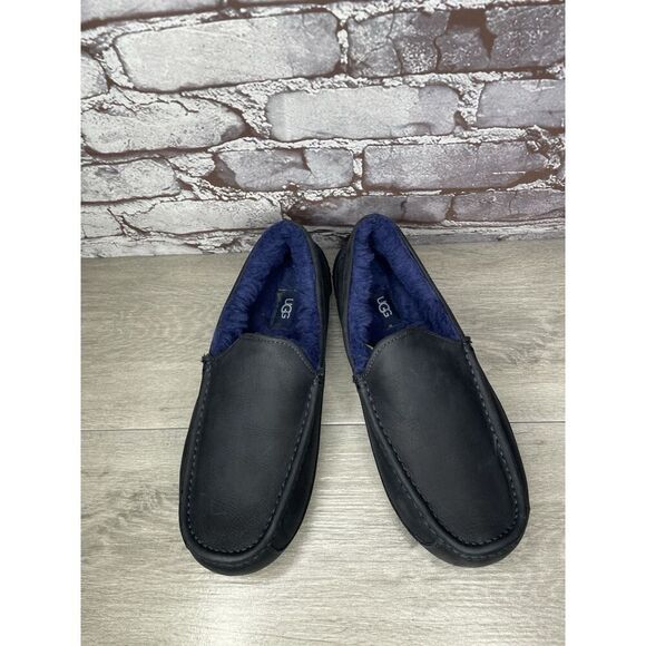 UGG Ascot Slipper Blue Matte Leather Navy Wool Loafers Men’s 10M US/43EU 1103889 - Picture 15 of 16